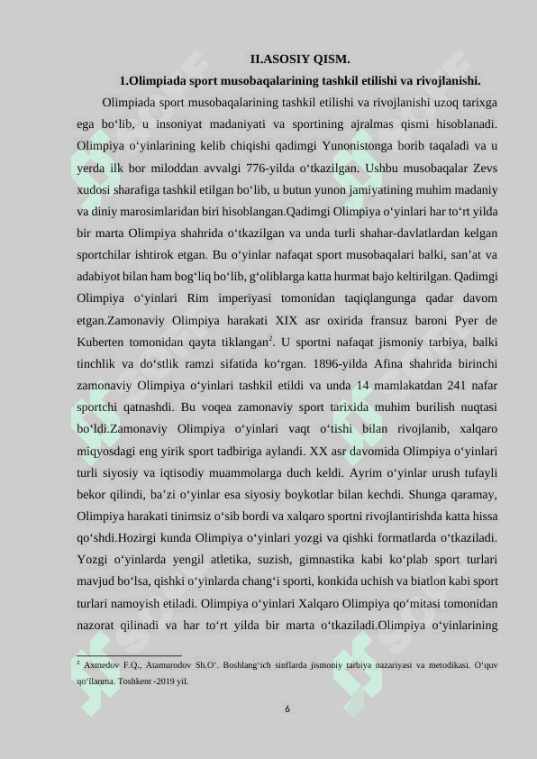Olimpiada sport musobaqalari faoliyati. 6