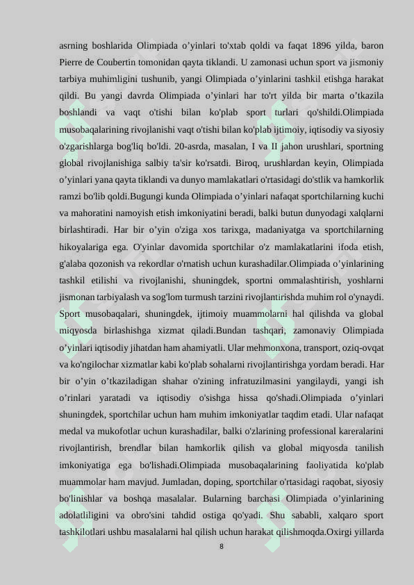 Olimpiada sport musobaqalari faoliyati. 8