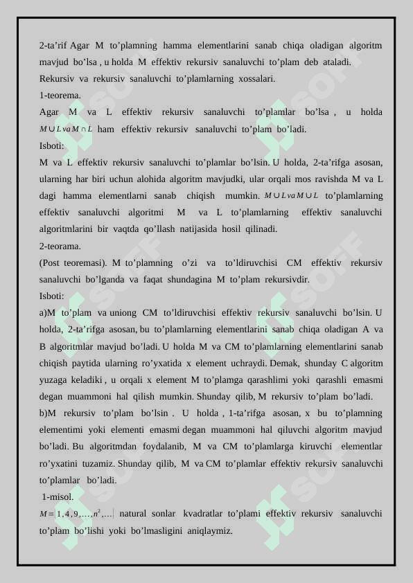 Diskret matematika va matematik mantiq refarat Rekursiv va rekursiv sanaluvchi toʻplamlar 3