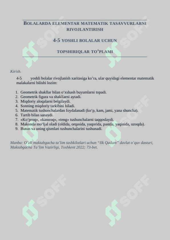 Elementar matematik tasavvurlarni shakllantirish. topshiriqlar to'plami 4-5 yosh. 2