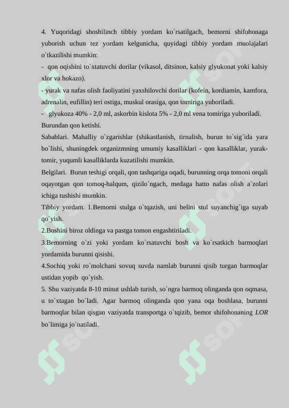 Qon  ketish  turlari. Qon ketishni to’xtatish usullari. 7