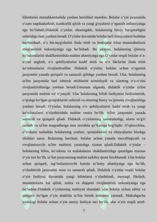 MAKTABGACHA YOSHDAGI BOLALARGA TA'LIM TARBIYA BERISHDA DIDAKTIK O‘YINLARNING ROLI 5