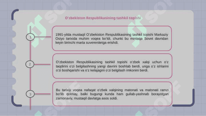 Mustaqil O'zbekiston Respublikasining tashkil topishi va uning tarixiy ahamiyati 3