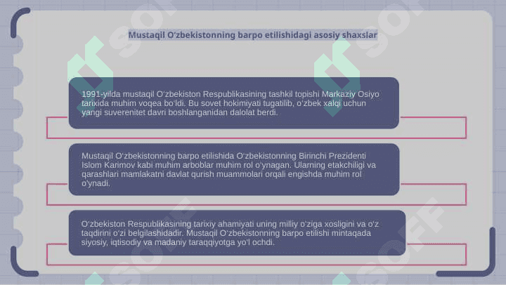Mustaqil O'zbekiston Respublikasining tashkil topishi va uning tarixiy ahamiyati 4