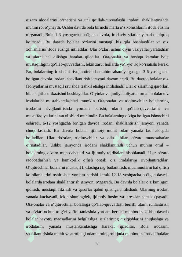 MEHNAT FAOLIYATI ORQALI BOLALARDA IRODAVIY SIFATLARNI SHAKLLANTIRISH 8