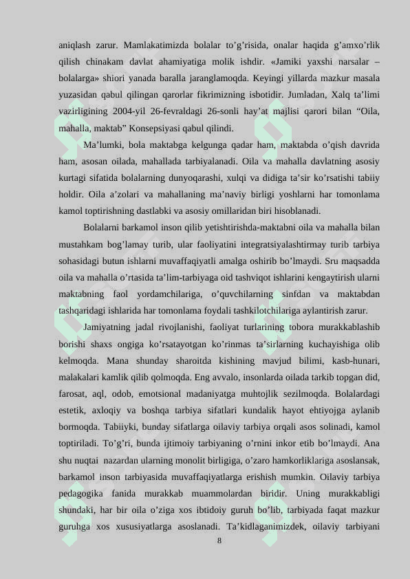 Maktab, oila va jamoatchilik hamkorligi konsepsiyasining amaldagi holati 8