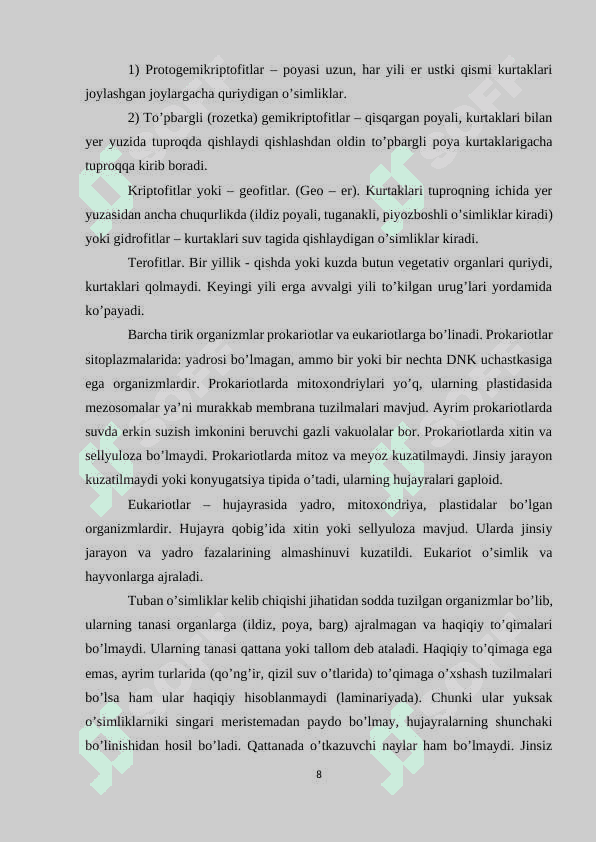 O’simliklarni hayotiy shakllari. 8