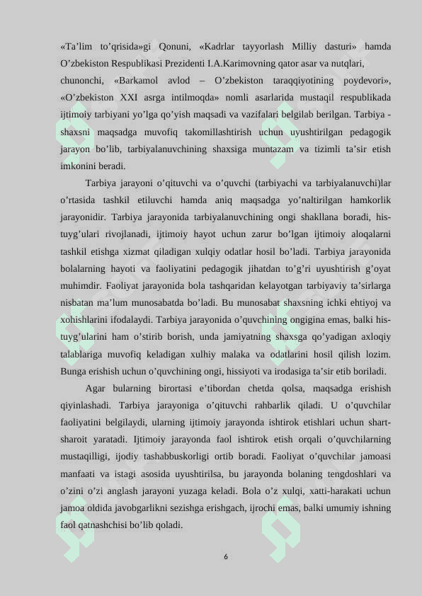 Boshlang’ich sinflarda tarbiyaviy jarayonlarini tashkil etishning o’ziga xos xususiyatlari 6