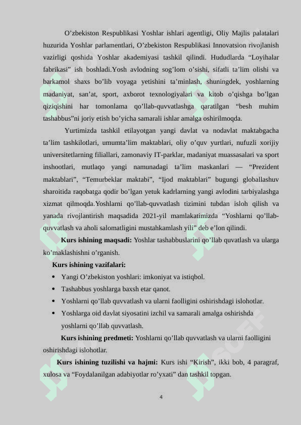 Yoshlar tashabbuslarini qo’llab quvatlash va ularga ko’maklashish 4