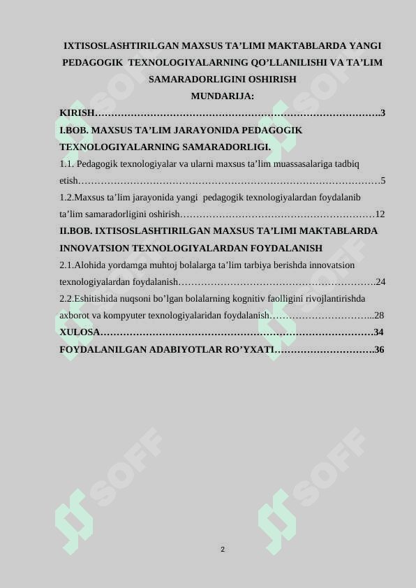 Ixtisoslashtirilgan maxsus ta’limi maktablarda yangi pedagogik  texnologiyalarning qo’llanilishi va ta’lim samaradorligini oshirish 2