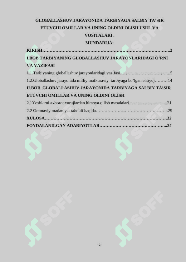 Globallashuv jarayonida tarbiyaga salbiy ta’sir etuvchi omillar va uning oldini olish usul va vositalari 2