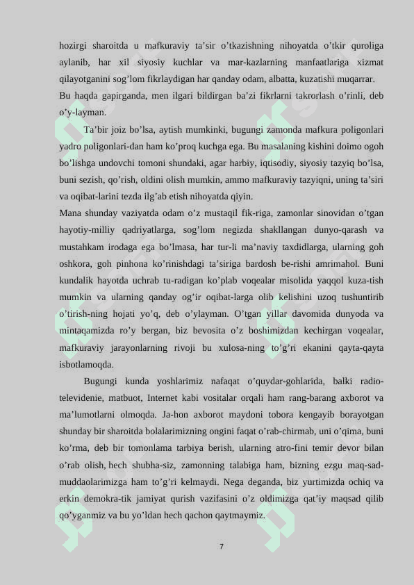 Globallashuv jarayonida tarbiyaga salbiy ta’sir etuvchi omillar va uning oldini olish usul va vositalari 7