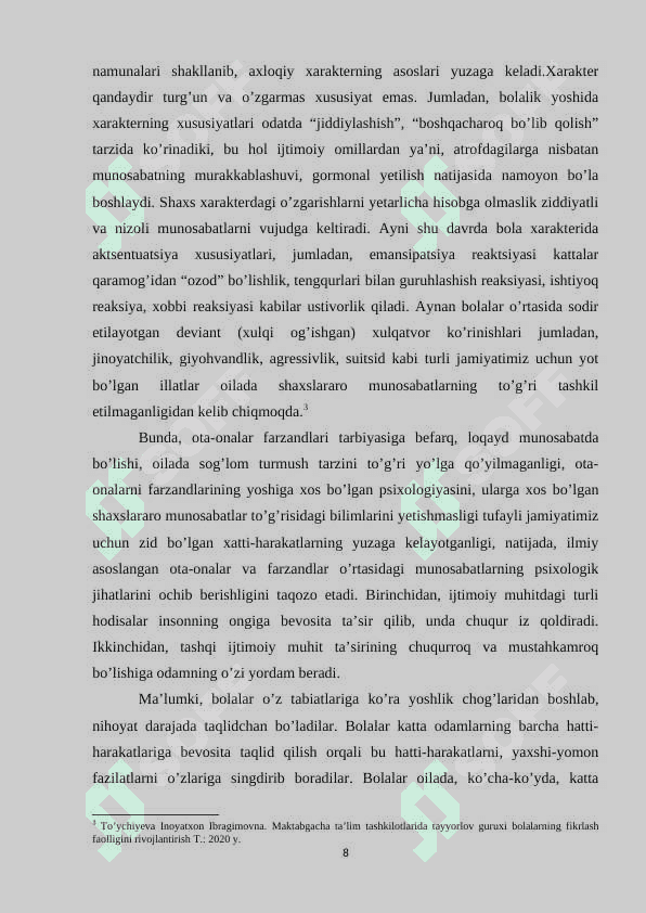 MAKTABGACHA DAVR BOLALARINING XARAKTER XUSUSIYATLARINING RIVOJLANISHI 8