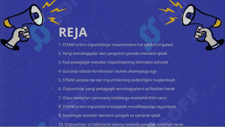 STEAM texnologiyasi konsepsiyasining zamonaviy tendensiyalari.  Yangi pedagogik texnologiya va faol pedagogik metodlar asosida dars ishlanmalarini tuzish va tahlil qilish 2