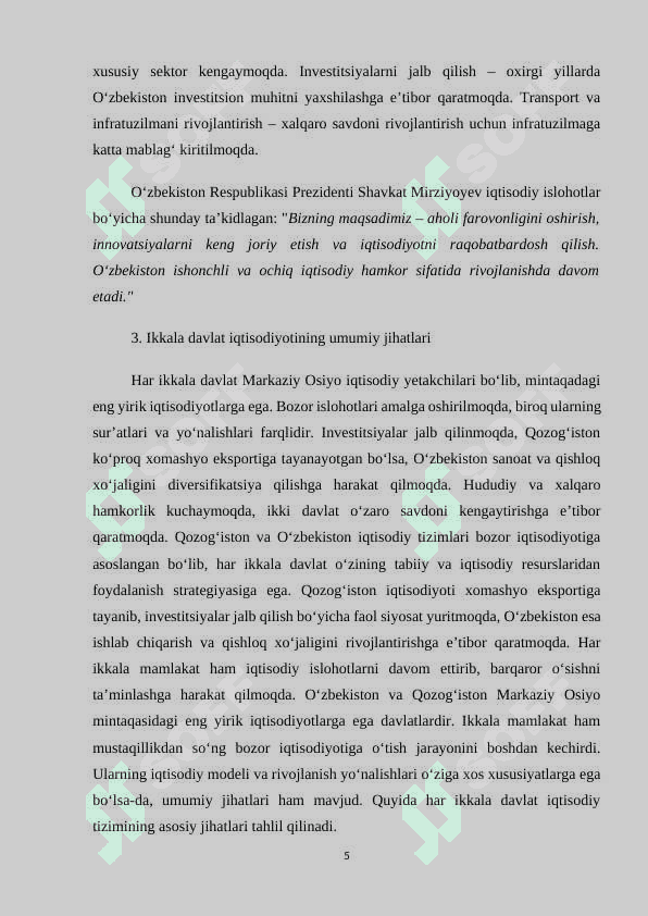 O'zbekiston va Qozog'iston makroiqtisodiy ko'rsatkichlarini solishtirish. 6