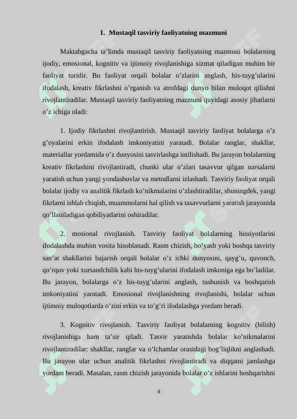 Mustaqil tasviriy faolyatning mazmunini va uni tashkil etish 6