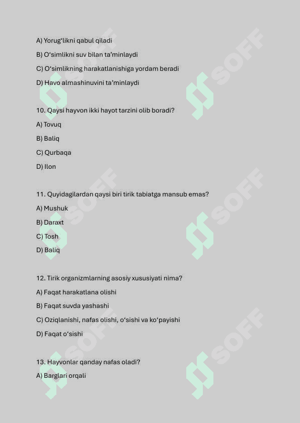 5-sinf biologiya fanidan testlar javoblari bilan 3