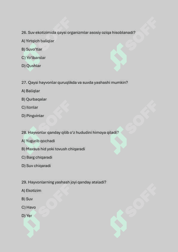 5-sinf biologiya fanidan testlar javoblari bilan 7