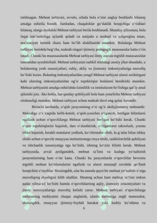 IXTISOSLASHTIRILGAN MAXSUS TA’LIMI MAKTABI O’QUVCHILARINI MEHNAT TARBIYASI VA UNGA QO’YILGAN DAVR TALABI 6