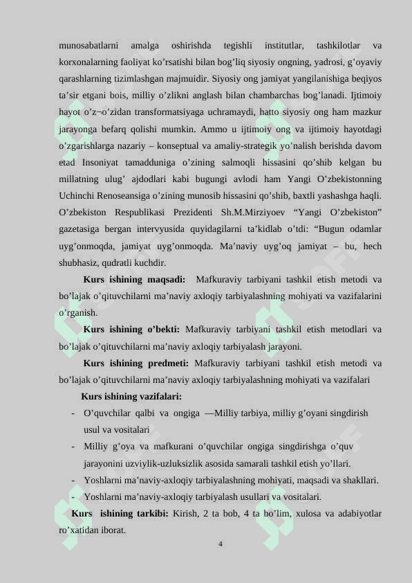 maktabda mafkuraviy tarbiyani tashkil etish metodikasi. bo’lajak o’qituvchilarni ma’naviy axloqiy tarbiyalashning mohiyati va vazifalari 4
