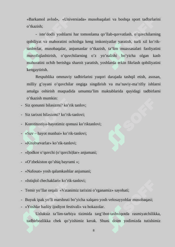 maktabda mafkuraviy tarbiyani tashkil etish metodikasi. bo’lajak o’qituvchilarni ma’naviy axloqiy tarbiyalashning mohiyati va vazifalari 8