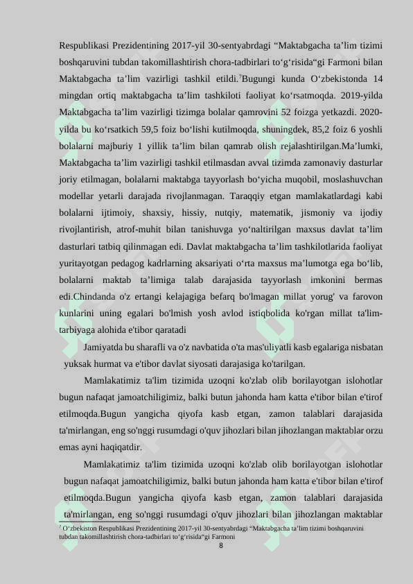 Maktabgacha ta’lim tizimida boshqaruv kadrlarni tayyorlash va qayta tayyorlash tizimini takomillashtirish 8
