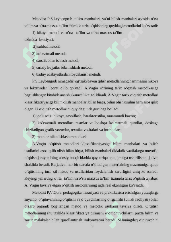 Zamonaviy tarix darsi va unga qo’yilgan talablar 8
