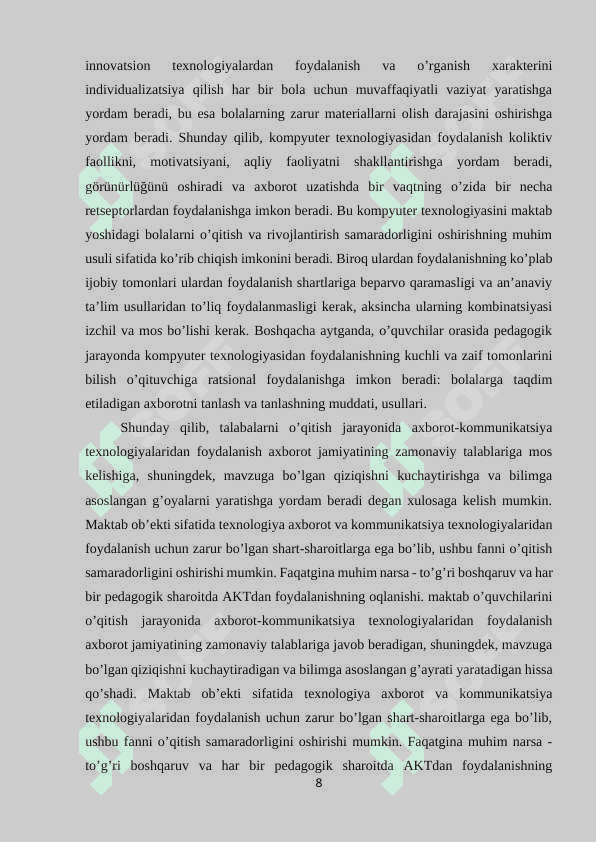 TARIX FANIDA OMMAVIY AXBOROT VOSITALARIDAN FOYDALANISH. 8