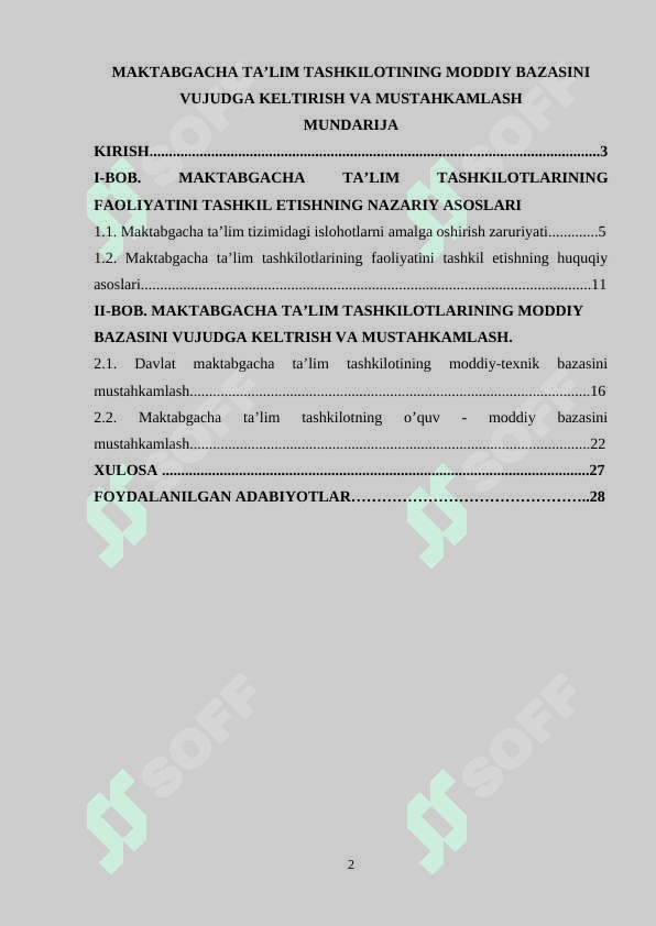 MAKTABGACHA TA’LIM TASHKILOTINING MODDIY BAZASINI VUJUDGA KELTIRISH VA MUSTAHKAMLASH 2