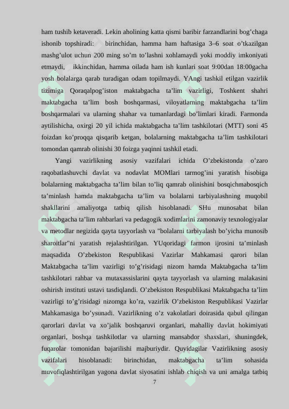 MAKTABGACHA TA’LIM TASHKILOTINING MODDIY BAZASINI VUJUDGA KELTIRISH VA MUSTAHKAMLASH 7