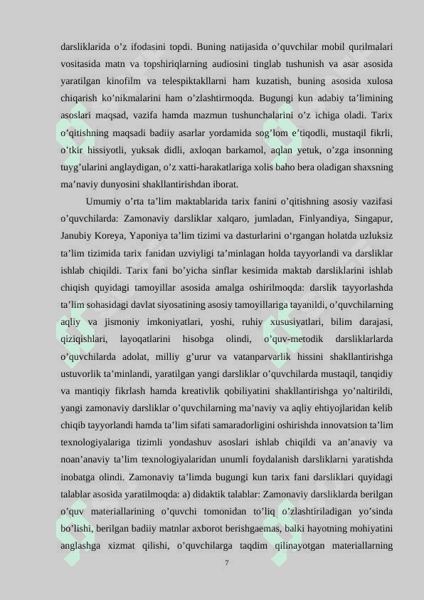 Tarix darsliklariga qo’yiladigan zamonaviy talablar 7