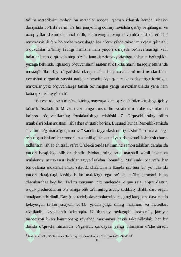 TARIX DARSLARIGA QO’YILADIGAN DIDAKTIK TALABLAR 8
