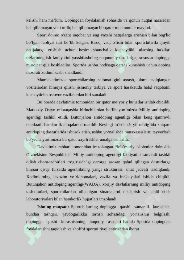 SPORTDA ISLATILADIGAN DOPING VA UNGA QARSHI KURASH 3