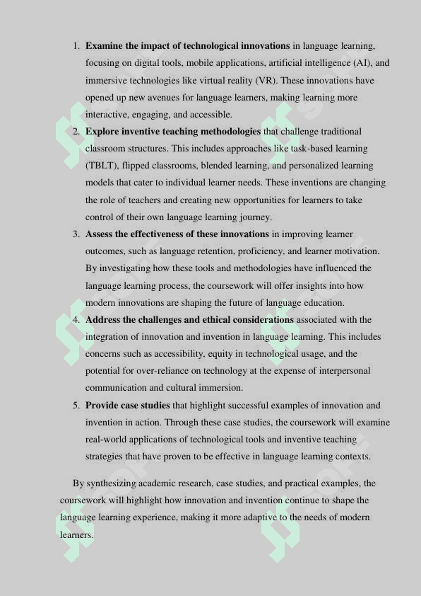 COURSE WORK THEME: THE ROLE OF INNOVATION AND INVENTION IN  LANGUAGE LEARNING 5