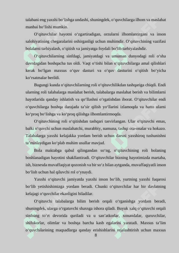ZAMONAVIY TA’LIM MENEJMENTI O‘QITUVCHISI VA ULARGA QO‘YILADIGAN TALABLAR 8