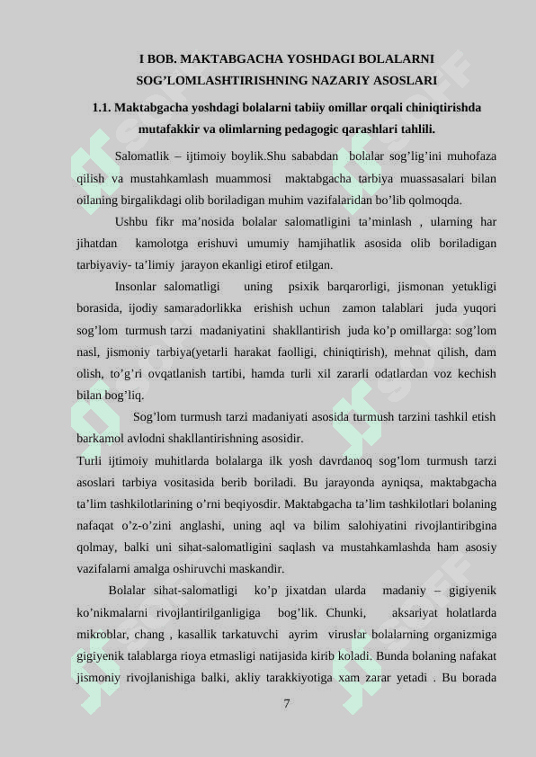KАTTА GURUX BОLАLАRINI SОG’LОMLАSHTIRISHDА TАBIIY ОMILLАRDАN FОYDАLNISH TEXNОLОGIYАLАRI 7