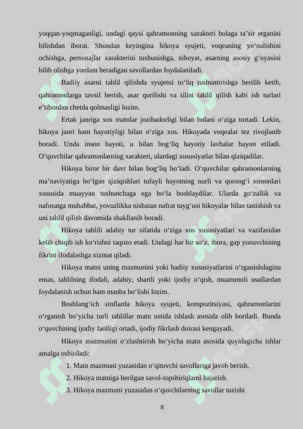 Ona tili va o‘qish savodxonligi darslarida hikoya janridagi asarlar matni ustida ishlash 8