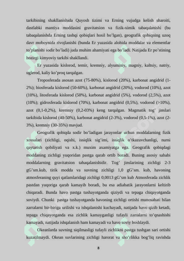 Geografik qobiqdagi moddalarning kimyoviy va fizik xossalari 8