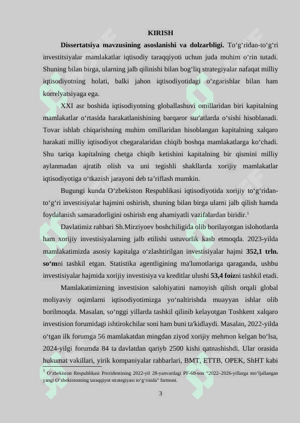 TO‘G‘RIDAN TO‘G‘RI XORIJIY INVESTITSIYALARNI JALB ETISHNING RIVOJLANTIRISH YO‘NALISHLAR 3