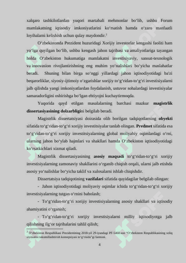 TO‘G‘RIDAN TO‘G‘RI XORIJIY INVESTITSIYALARNI JALB ETISHNING RIVOJLANTIRISH YO‘NALISHLAR 4