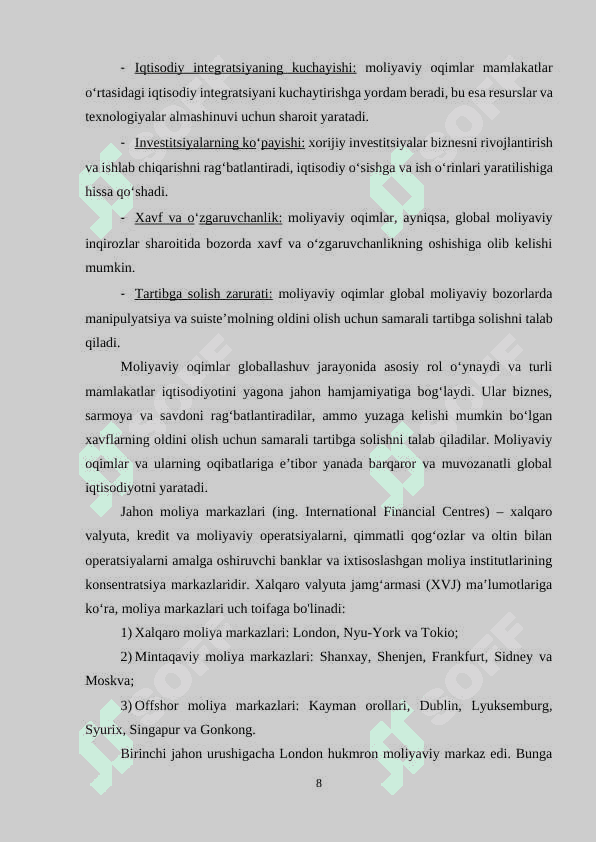 TO‘G‘RIDAN TO‘G‘RI XORIJIY INVESTITSIYALARNI JALB ETISHNING RIVOJLANTIRISH YO‘NALISHLAR 8