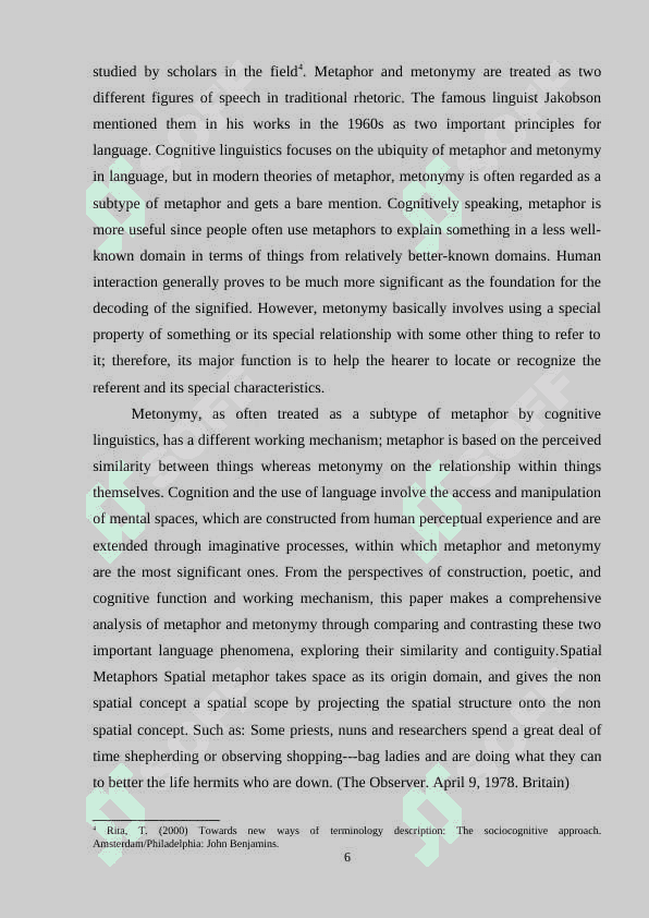 COGNITIVE RESEARCH OF METOPHOR AND METONYMY 6