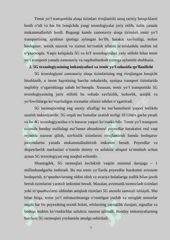 Temir yo‘l transportida 5G texnologiyasiga asoslangan aloqa tarmoqlari 7