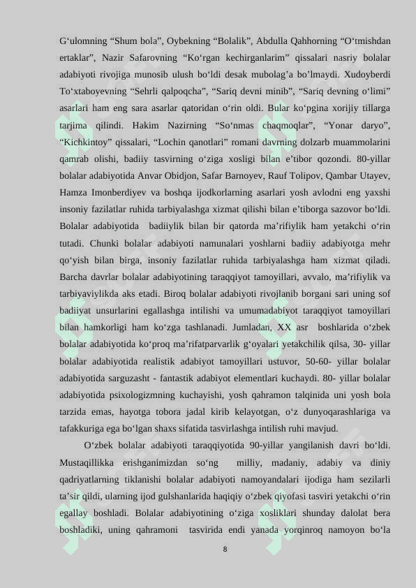 OYBEK IJODIDA BOLALIK OLAMINING BADIIY TALQINI 8
