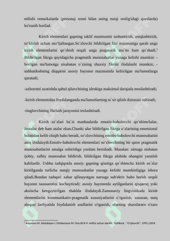 Hozirgi oʻzbek tilida kirish soʻz va kiritmali qurilmalarning leksik va grammatik xususiyatlari 7