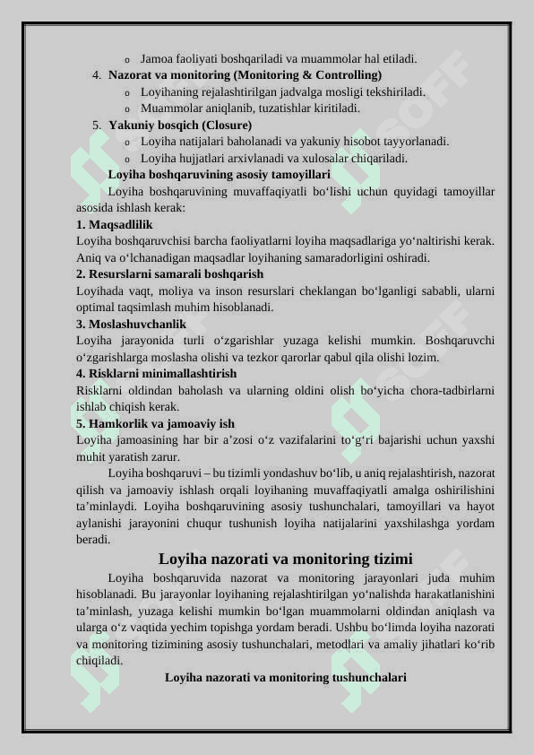 Loyihalami boshqarishni nazorat qilish va tartibga solish 3