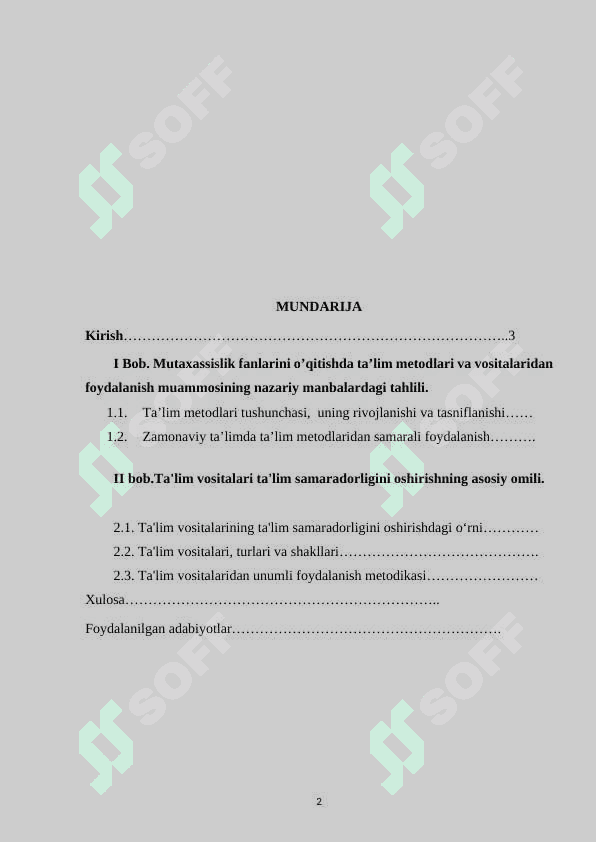 Mutaxassislik fanlarini o’qitish metod va vositalari 2