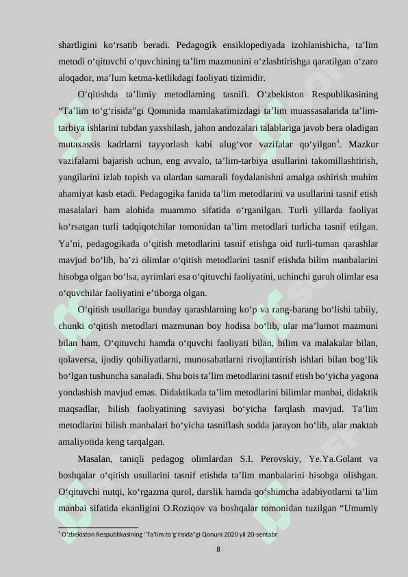 Mutaxassislik fanlarini o’qitish metod va vositalari 8