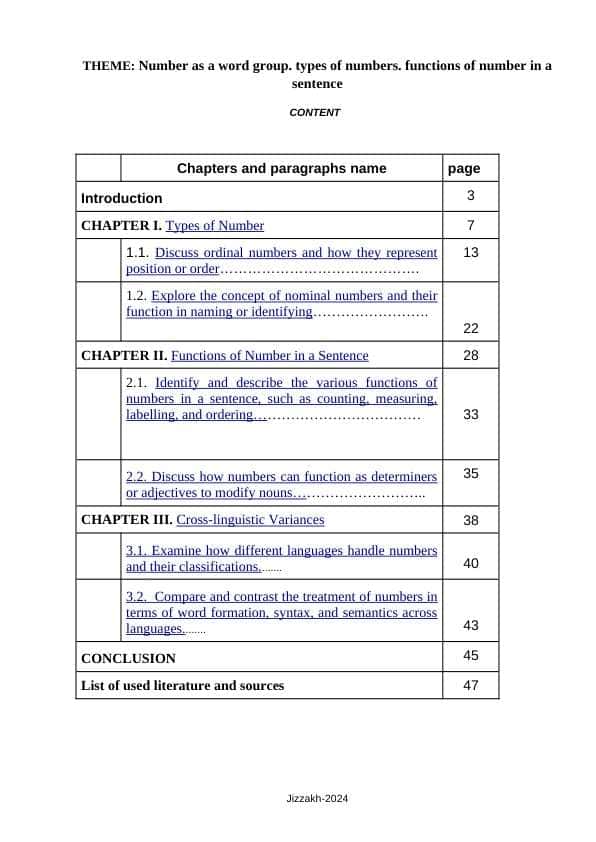 Number as a word group. types of numbers. functions of number in a sentence