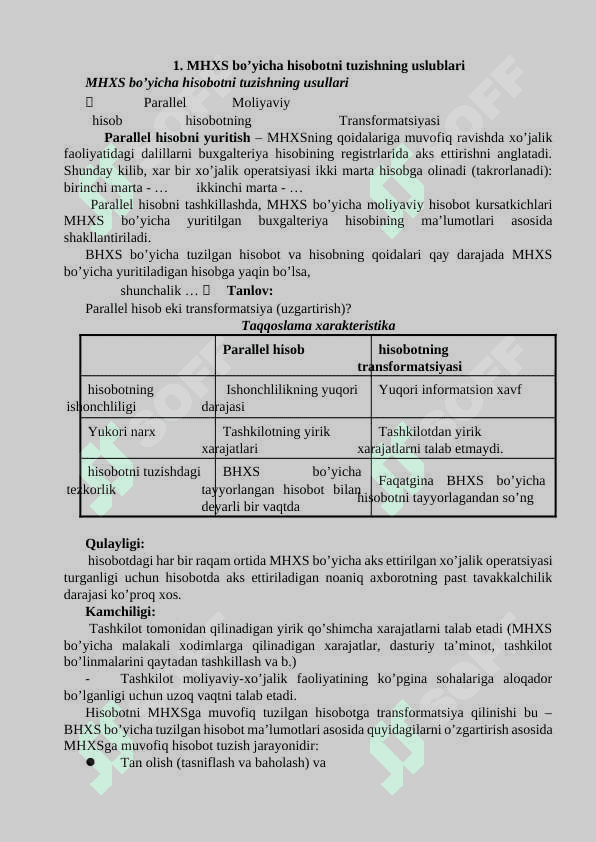 BHMS Hisob siyosati va moliyaviy hisoboti. 2
